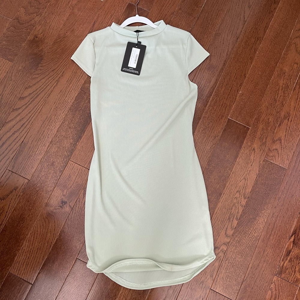 NWT Sage Green Ribbed High Neck Bodycon Mini Dress Pretty little thing